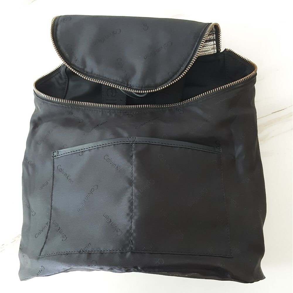 CALVIN KLEIN Gold-Silver Flap Accent Nylon Faux Leather Handbag Backpack - Picture 8 of 11